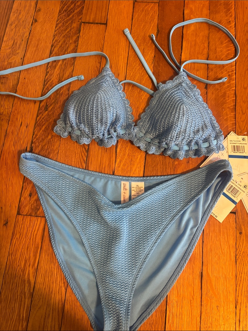 Salt and Cove Light Blue Crochet Triangle Bikini Set NWT